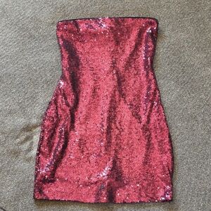 Elegant Sequin Strapless Dress - Burgundy -small Spot Missing Sequins